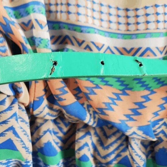 City Triangles Dress Women Small Blue Aztec Print Front Belted Round Neck Mini - Picture 5 of 11